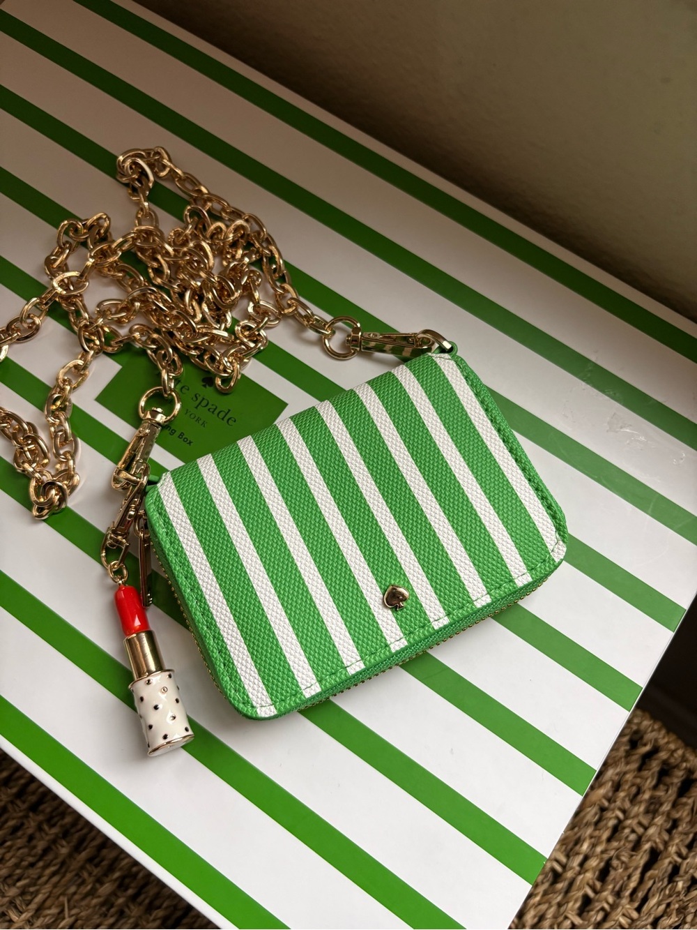 kate spade for Target Green & White Crossbody Wallet with Gold Chain & KS charm